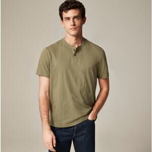 J.Crew Short-Sleeve Vintage-Wash Cotton Henley Shirt Mens M Olive Green Pullover